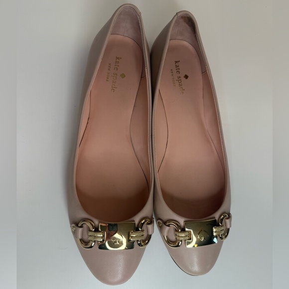 Kate Spade Phoebe Blush Pink Leather Flats with Gold Buckle Preppy Size 9.5M - Picture 5 of 16